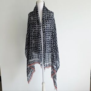 Loft Blue/White Fringe Geometric Print Summer Wrap Scarf